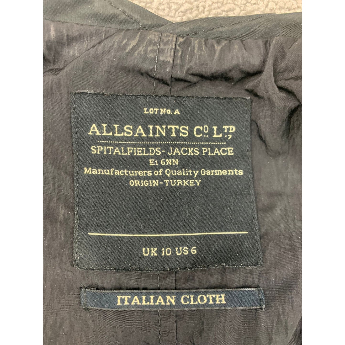 AllSaints Sleeveless Blazer Vest Womens US 6 UK 10 Black Italian Cloth Tailored