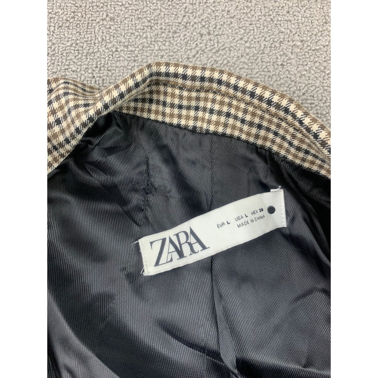 Zara Women's Large Plaid Doble Breasted Blazer Fall Winter