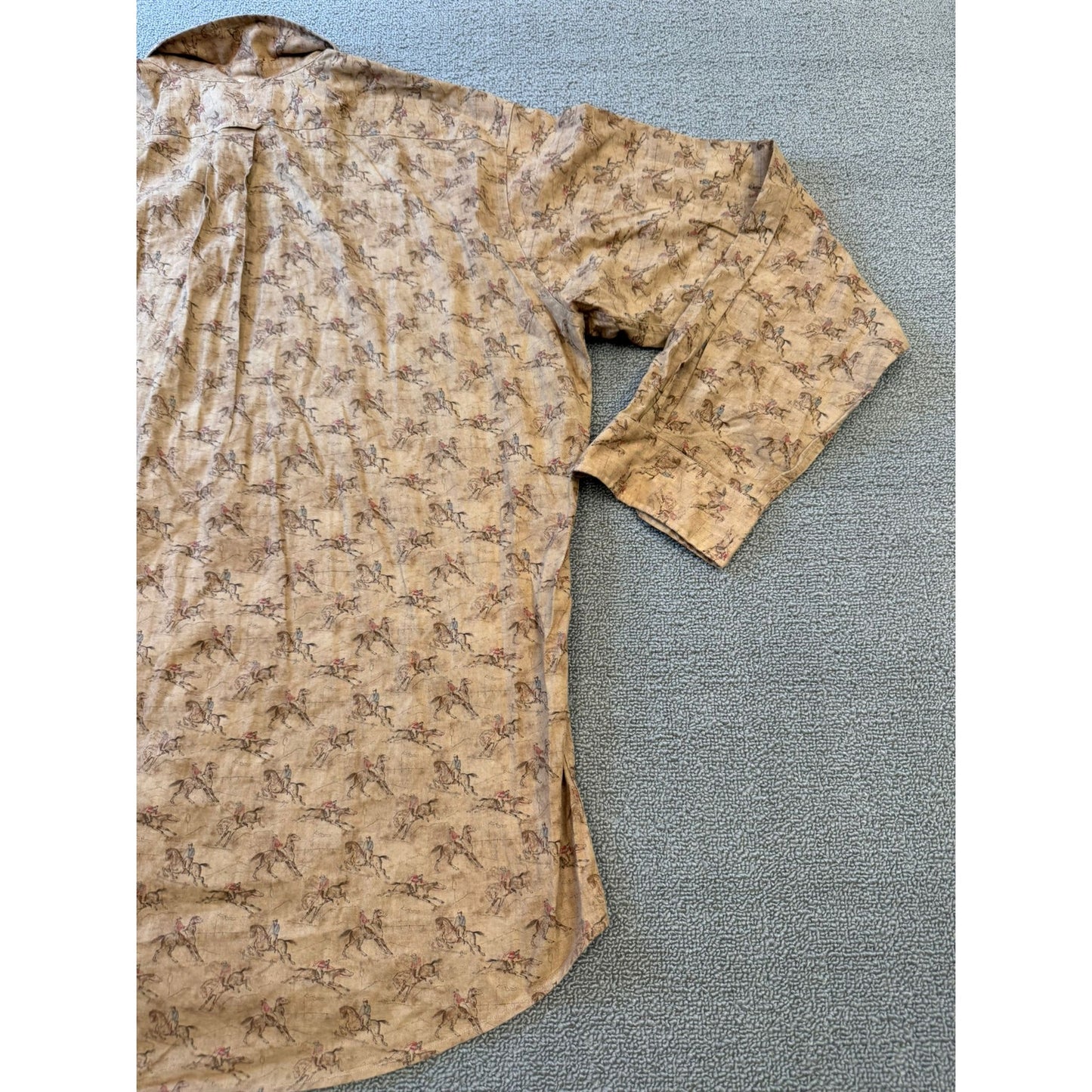 RALPH LAUREN Men's Button Down Shirt L Tan Brown Equestrian Horse Vintage Print