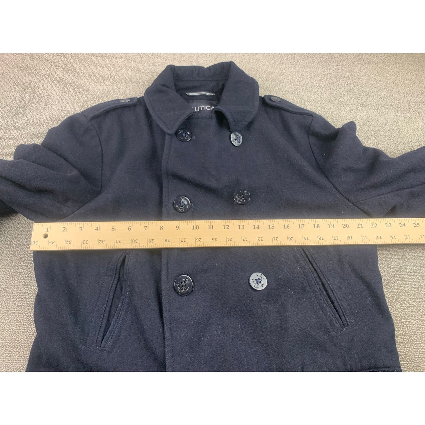 Nautica Black Wool Blend Peacoat Coat Jacket Mens Size Medium Quilted Lining