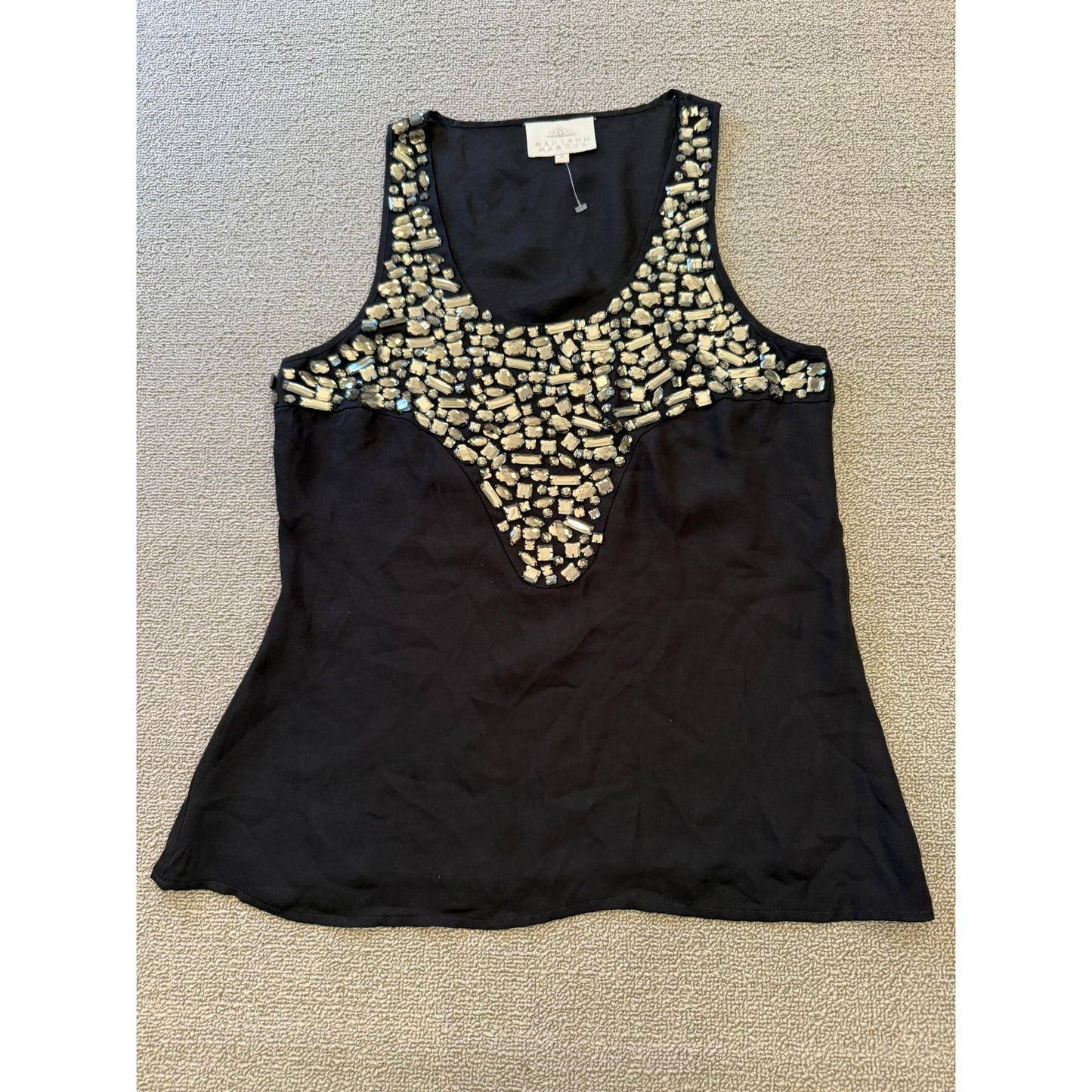 Madison Marcus Size Small Women's Black Embellished V-Neck Tank Top