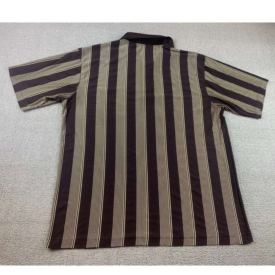 Yves Saint Laurent Polo Men XXL Brown Tan Shirt Vertical Stripe Embroidered Logo