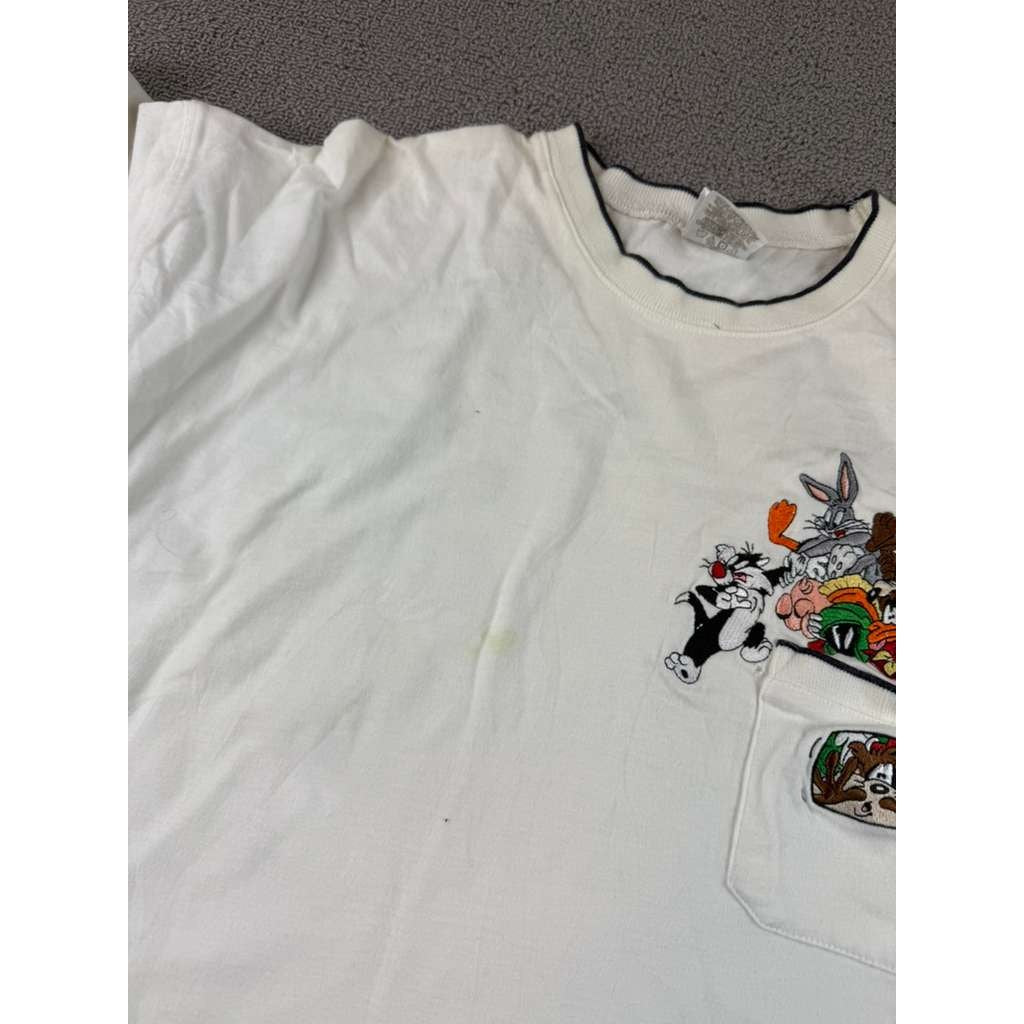 VTG Warner Bros Studio Store T Shirt XL 1999 Embroidered Looney Tunes White