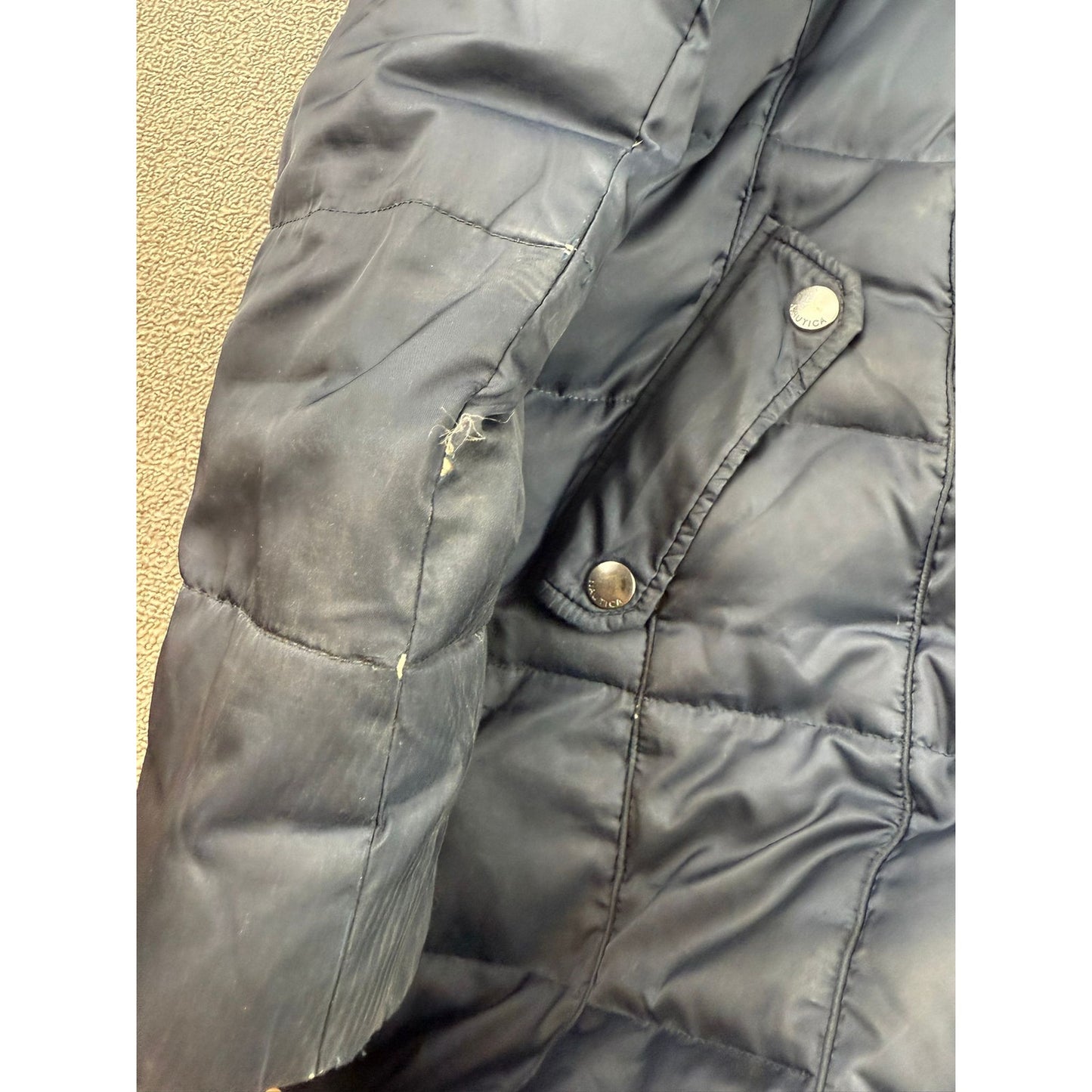 Nautica Women's Medium Navy Blue Hooded Fur Trim Puffer Coat