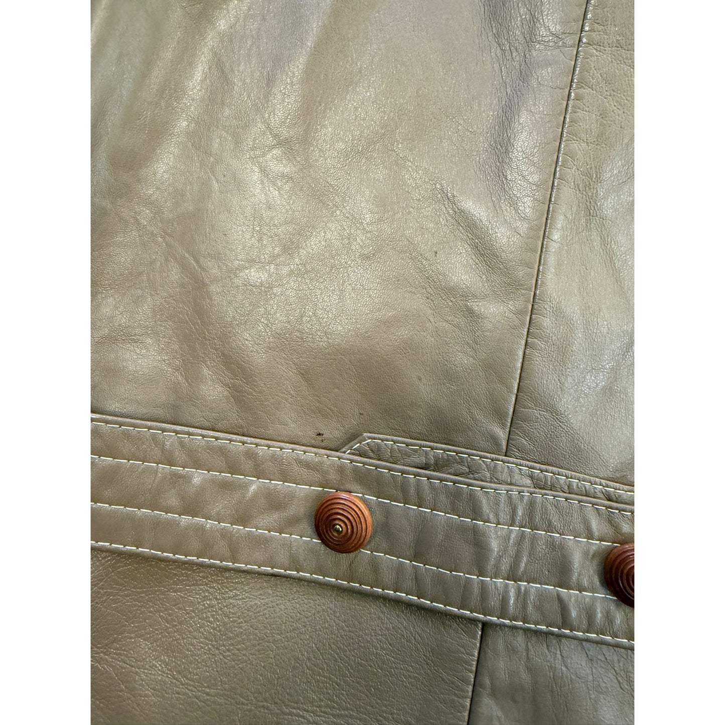 24K LEATHER Vintage Women's Beige Fur Collar Coat Jacket Vintage Retro Style