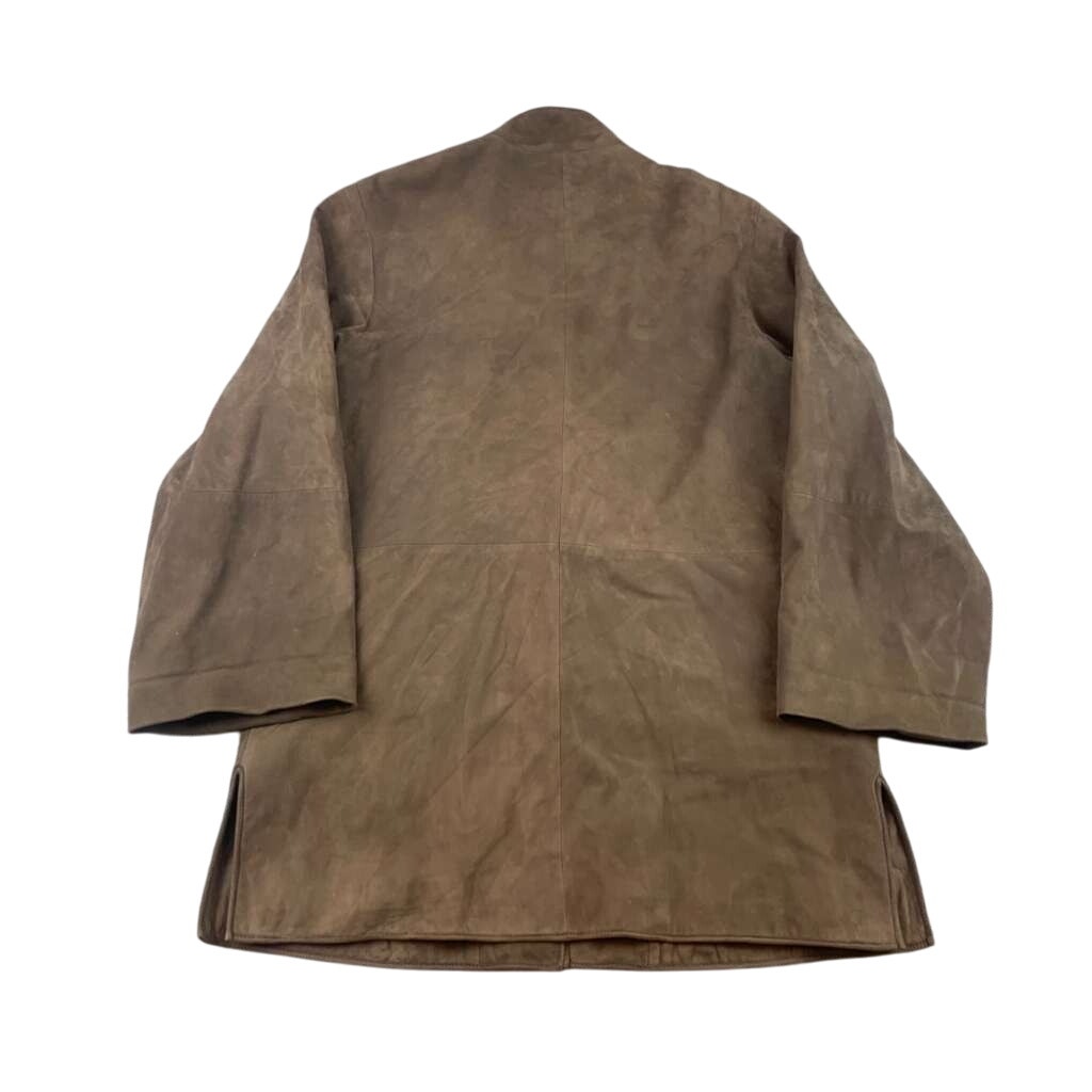 Shanghai Tang  Jacket Size 14 Brown 100% Suede Leather Silk Lining