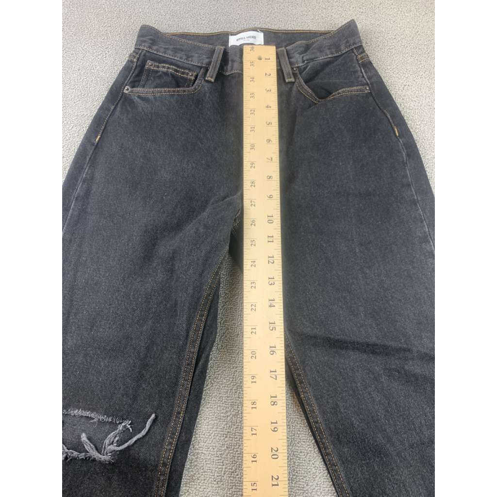 Still Here New York Jeans Women 25 High Rise Straight Leg Black Distressed