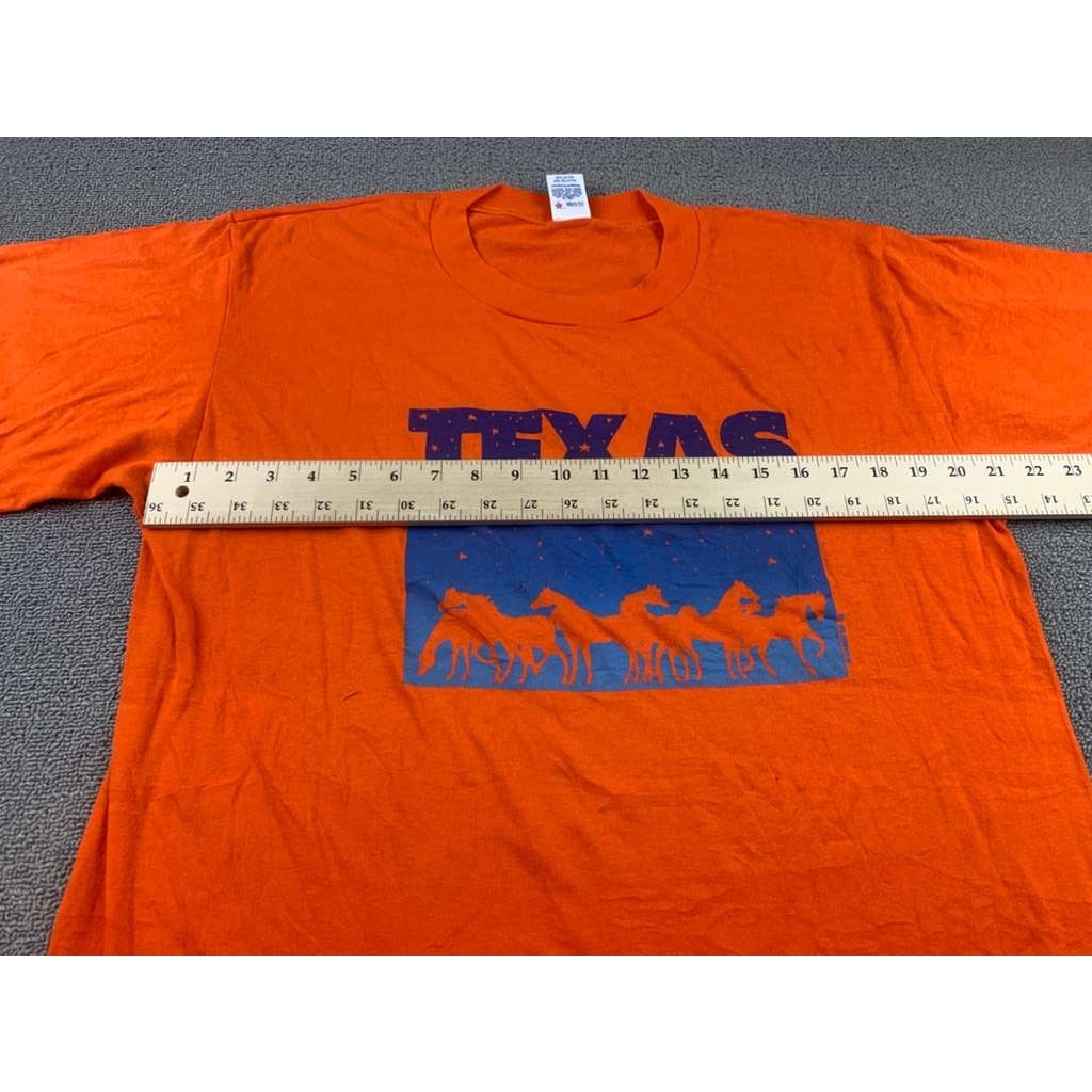 Vintage Soffe Shirts Men XL Orange Blue Texas Graphic Horses USA T Shirt
