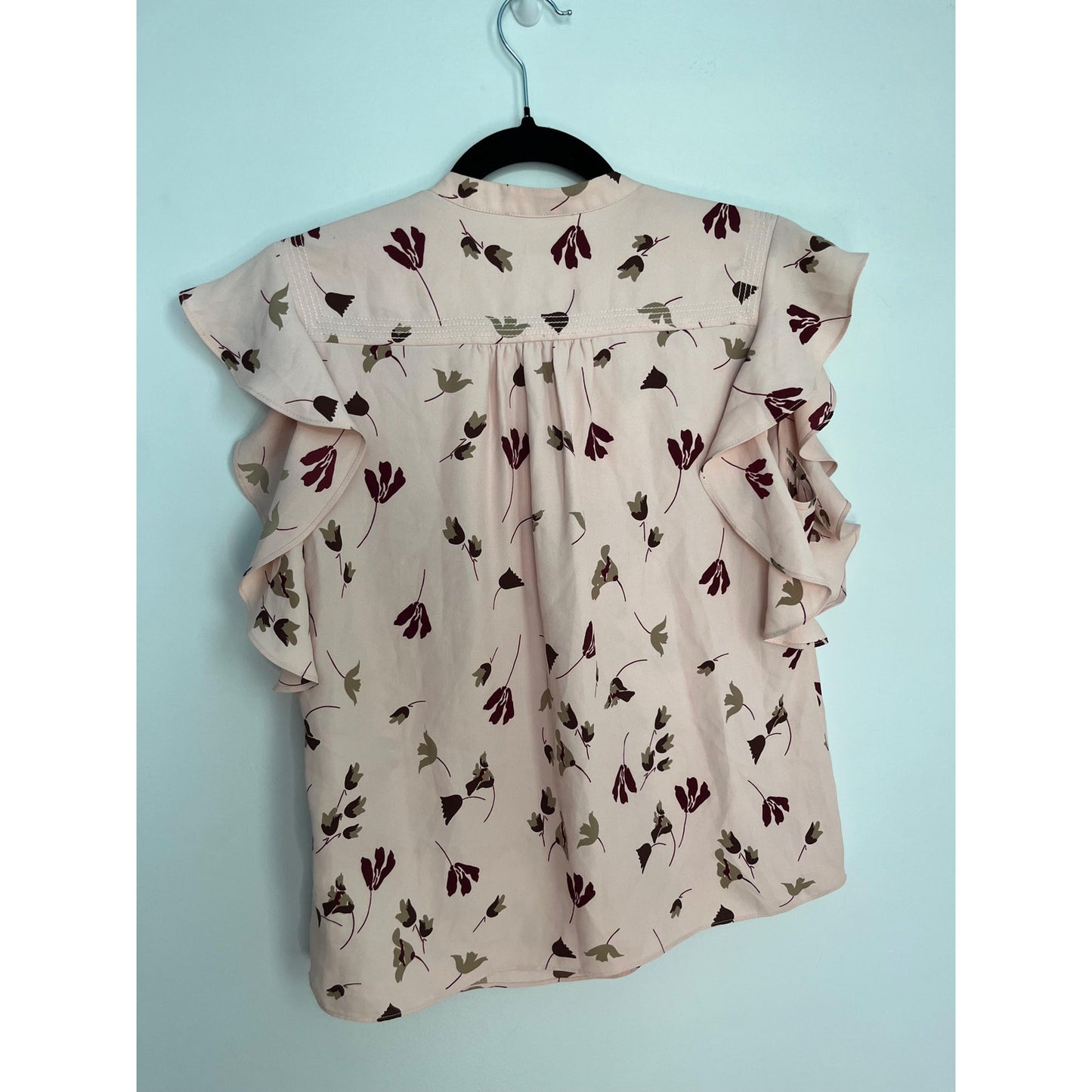 Joie Floral Ruffle Sleeve Blouse Women Small Pink Burgundy Leaf Print Top