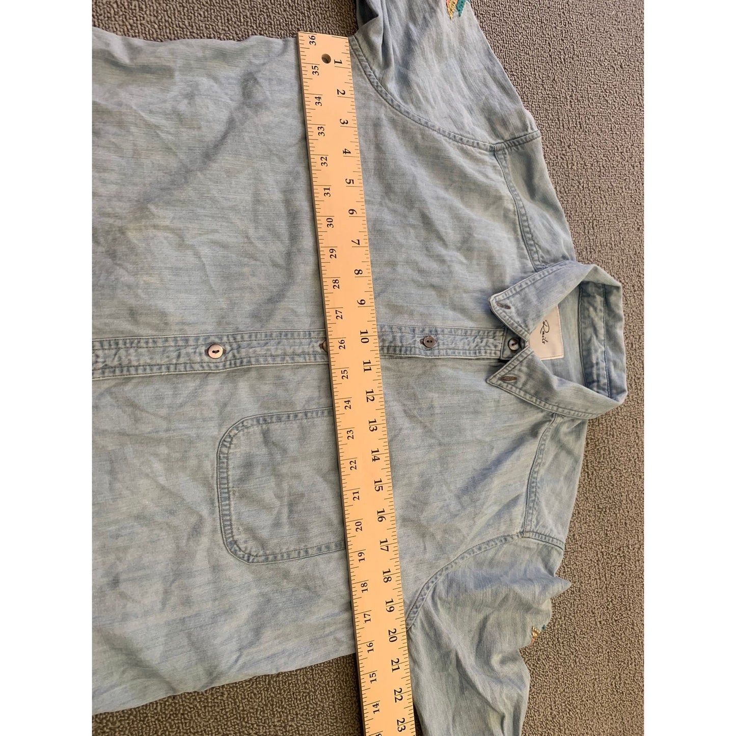 Rails Women's S Light Blue Embroidered Chambray Distressed Shirt