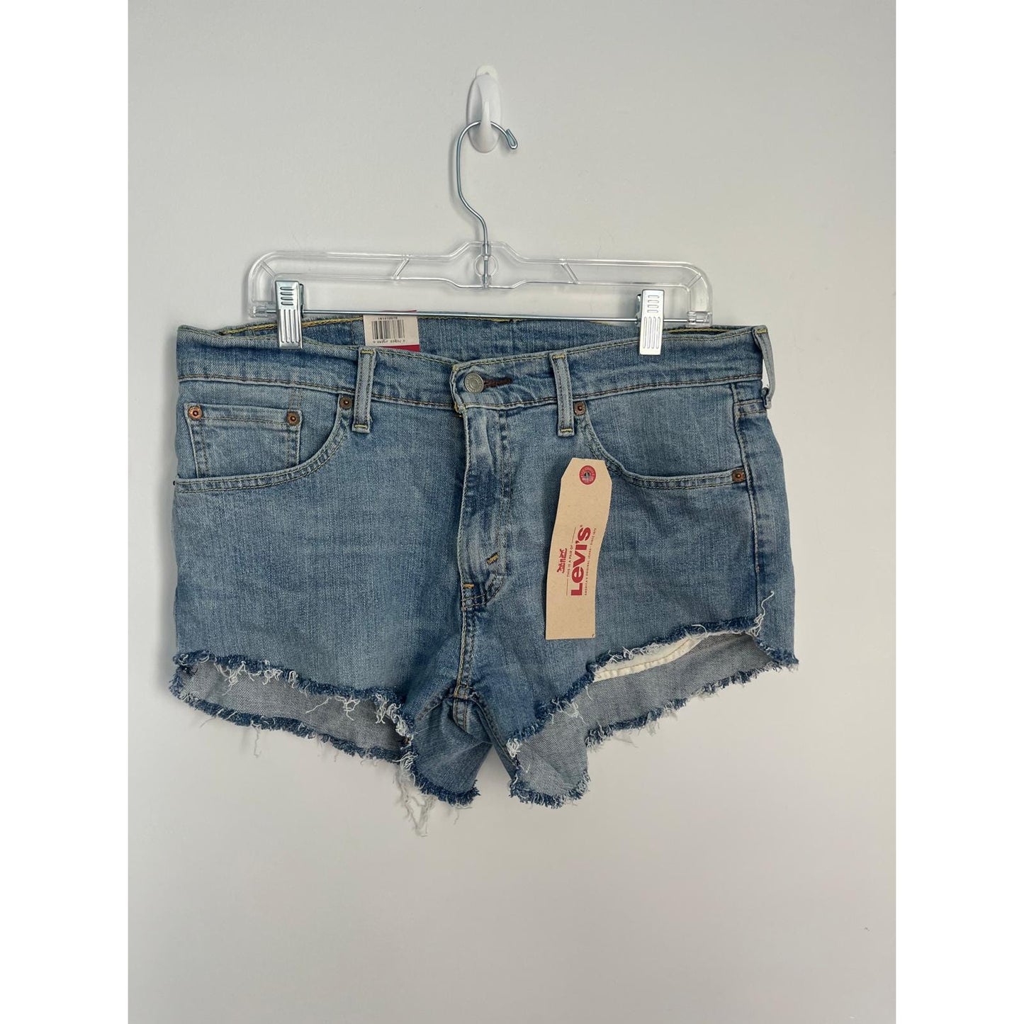 Levis 541 Denim Shorts Women 32 Distressed Raw Hem High Rise