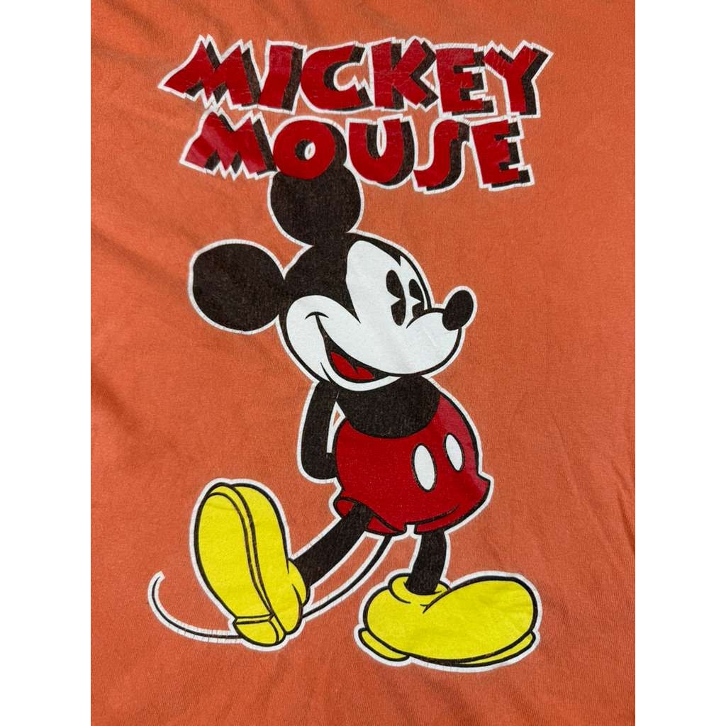 Disney T Shirt Men L Orange Mickey Mouse Graphic Short Sleeve Cotton Crewneck