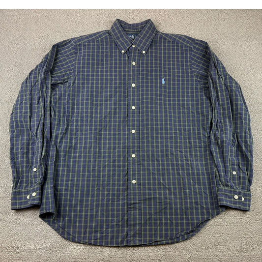 Ralph Lauren Vintage Button Down Shirt Men M 15.5 34/35 Blue Green Plaid HK