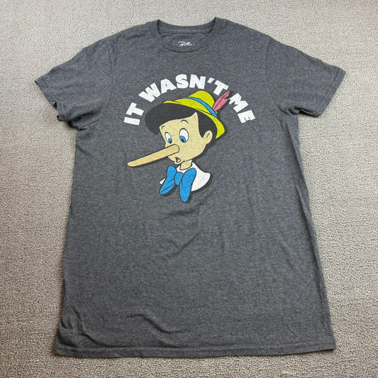 Disney Pinnocchio Women's Small "It Wasn't Me" T-Shirt Tee Short Sleeve Gray