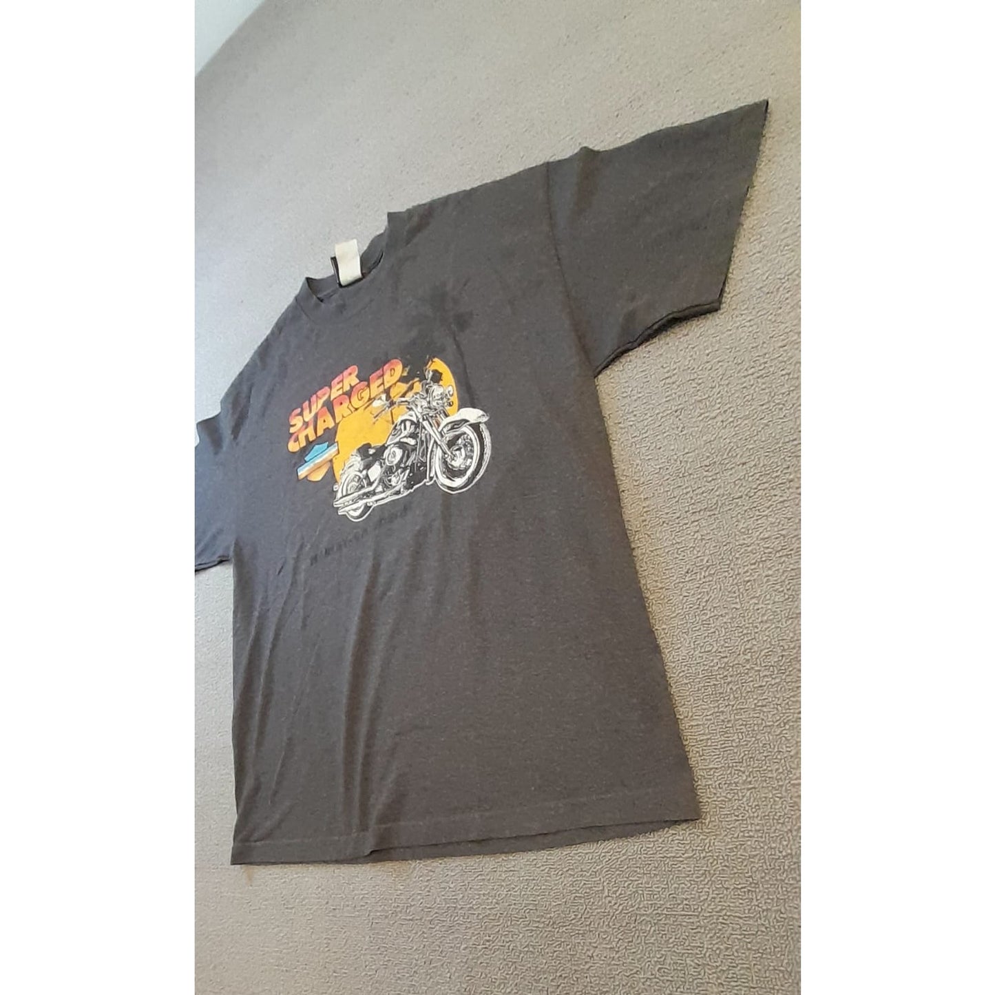 Harley Davidson Mens XL Super Charged Motorcycle Graphic T Shirt Gray