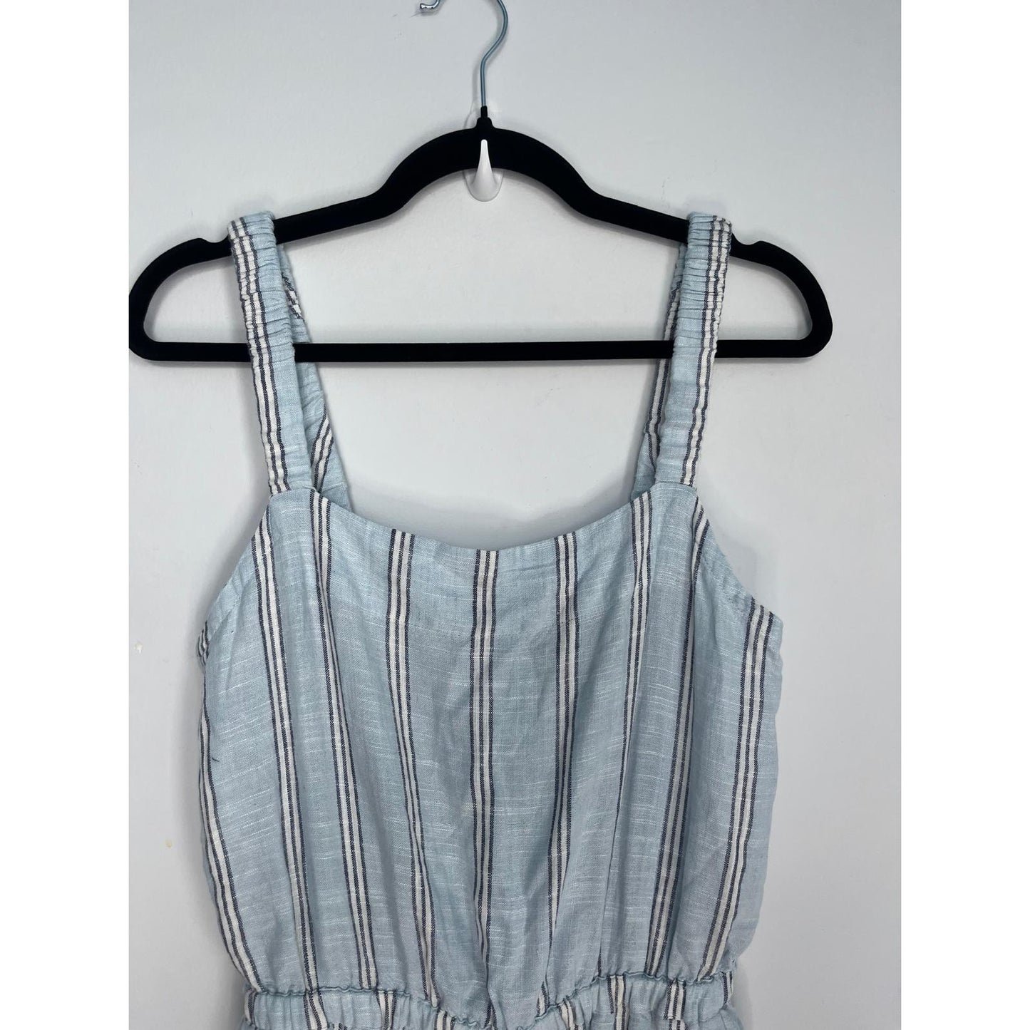 Splendid Striped Jumpsuit Women M Blue White Sleeveless Wide Leg Linen Blend