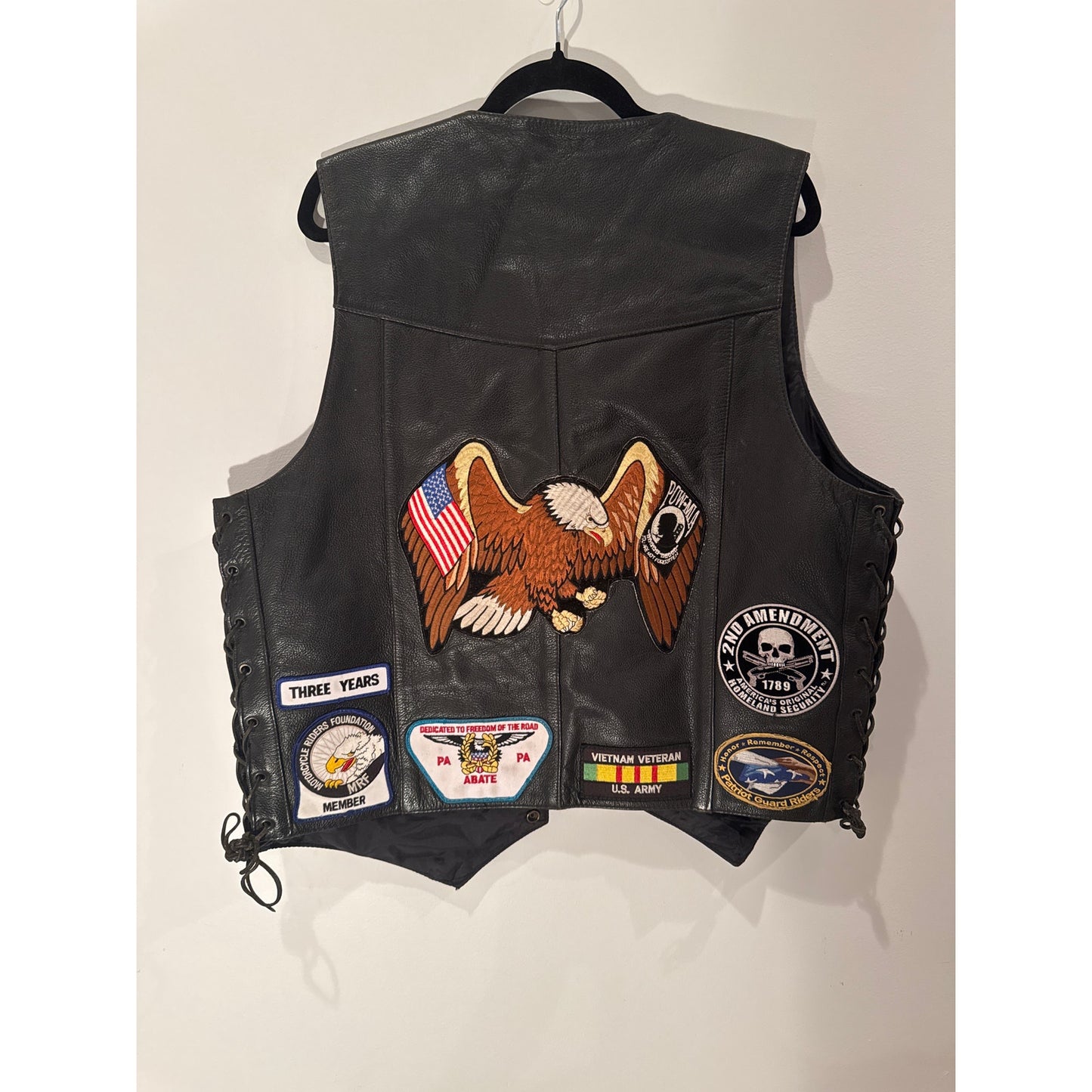 FMC Leather Motorcycle Vest with Patches – Size 44– Biker/Veteran Style