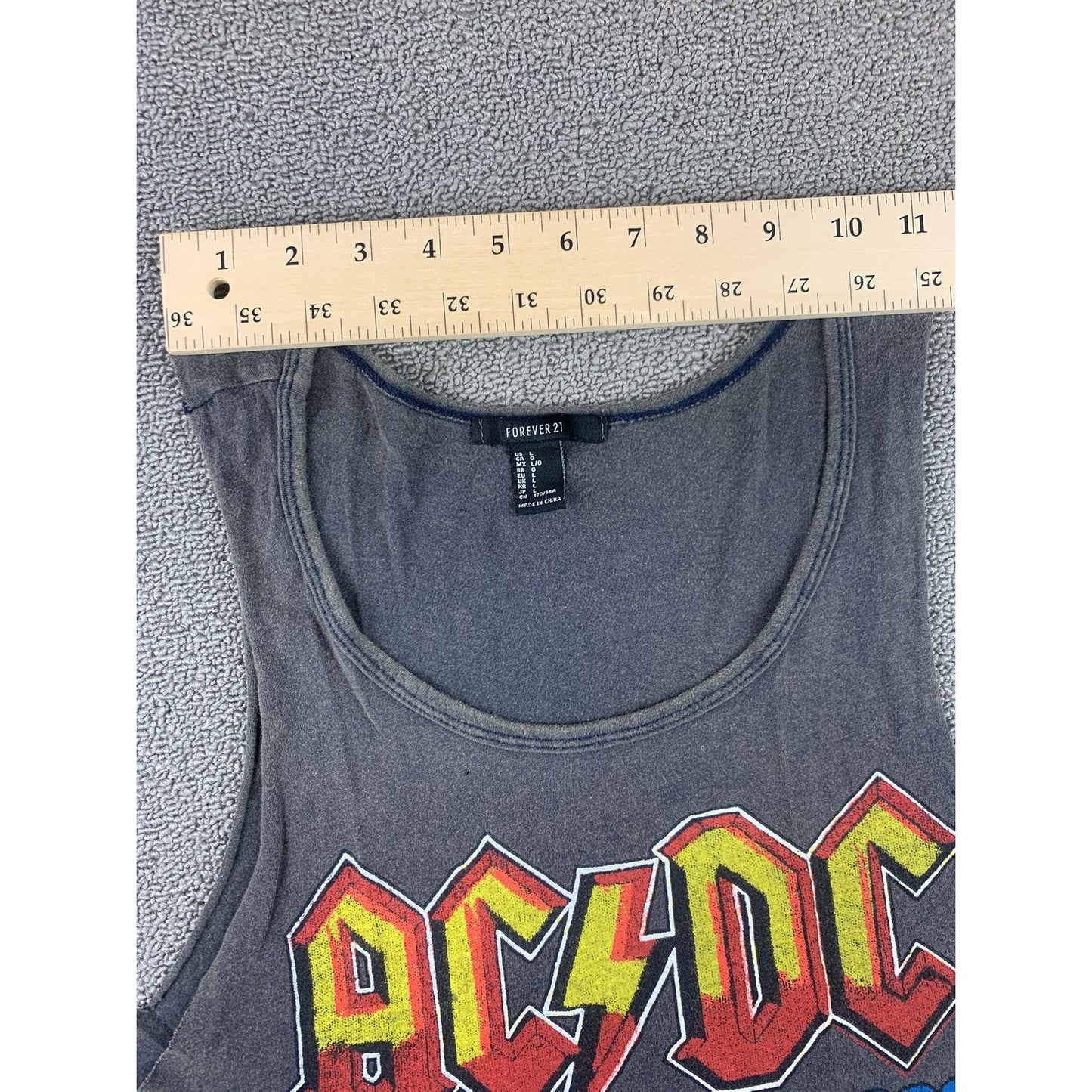 Forever 21 Women Large Gray AC/DC Graphic Fringe Cut-Out Tank Top