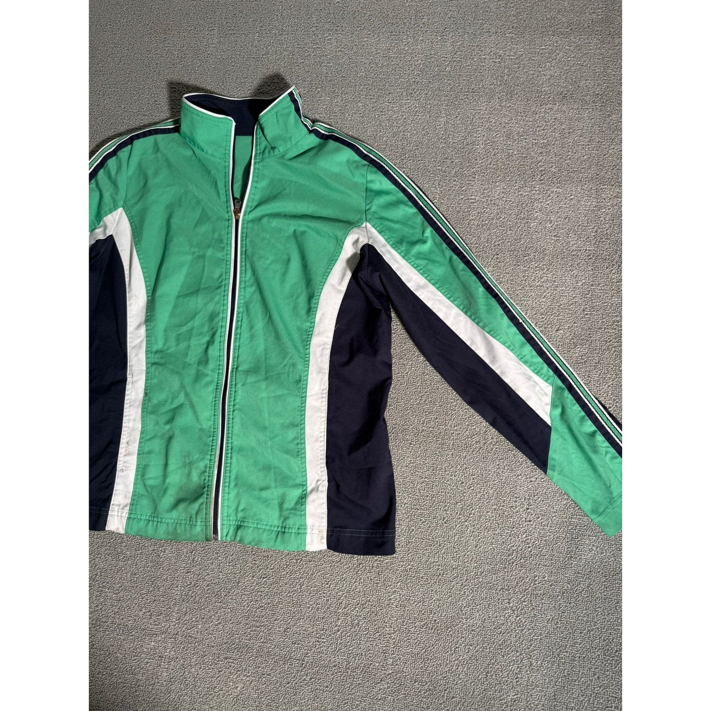 Green Navy Color White Turtleneck Jacket Women L Fall Athletic