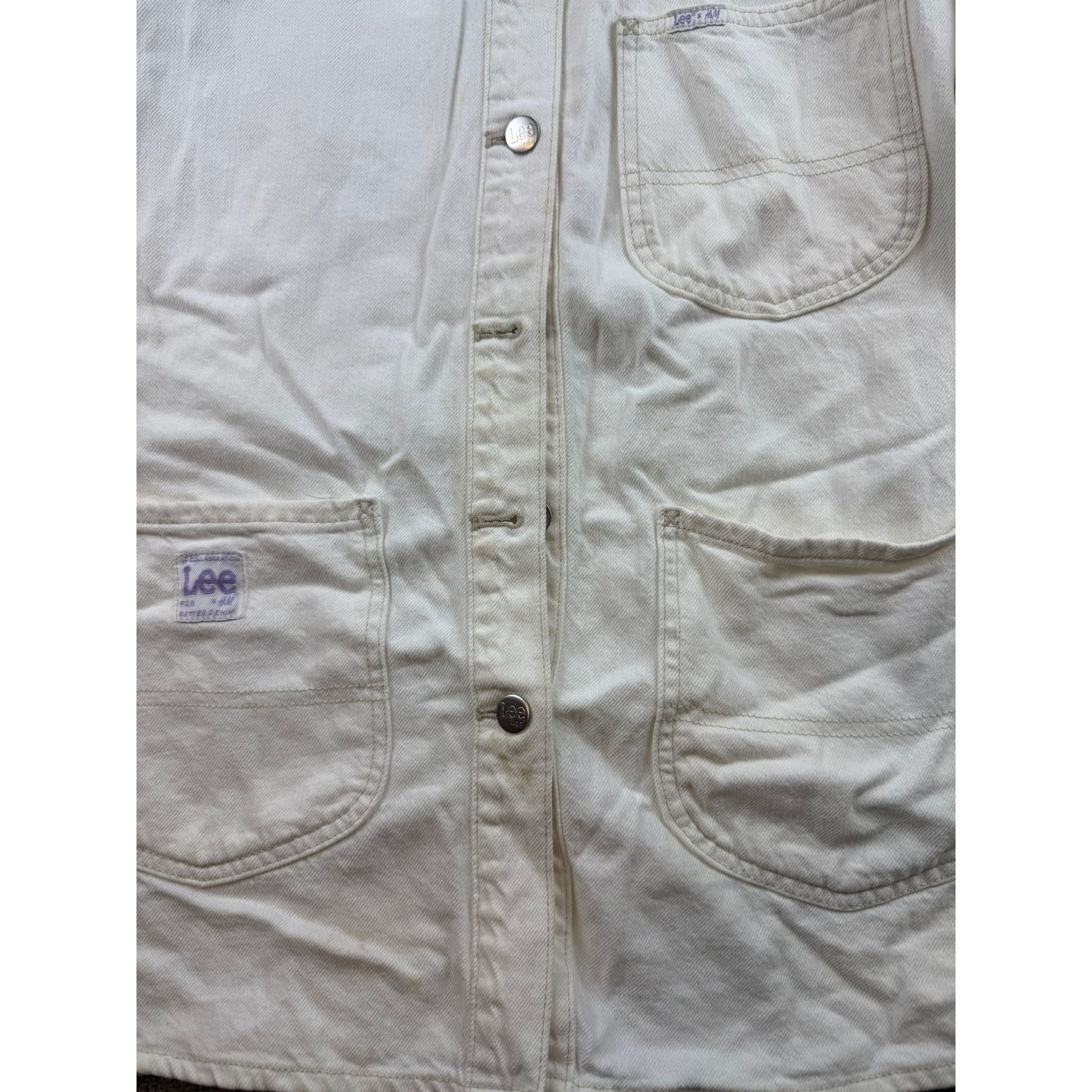 Lee x H&M Men’s Ecru Denim Chore Shirt Jacket Size M Workwear Overshirt Pockets