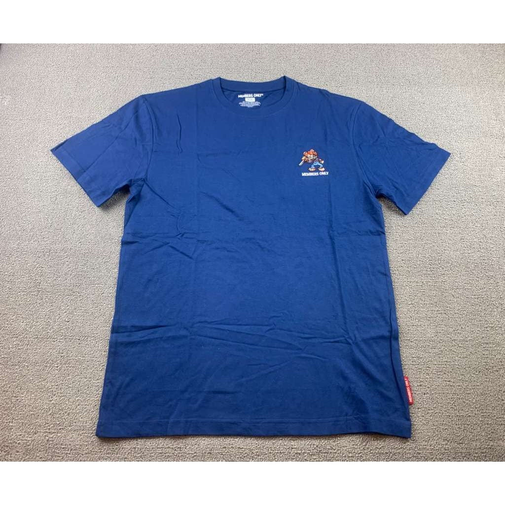 Members Only Mens M Blue Embroidered Bear Knife Scary Cotton Crewneck T Shirt