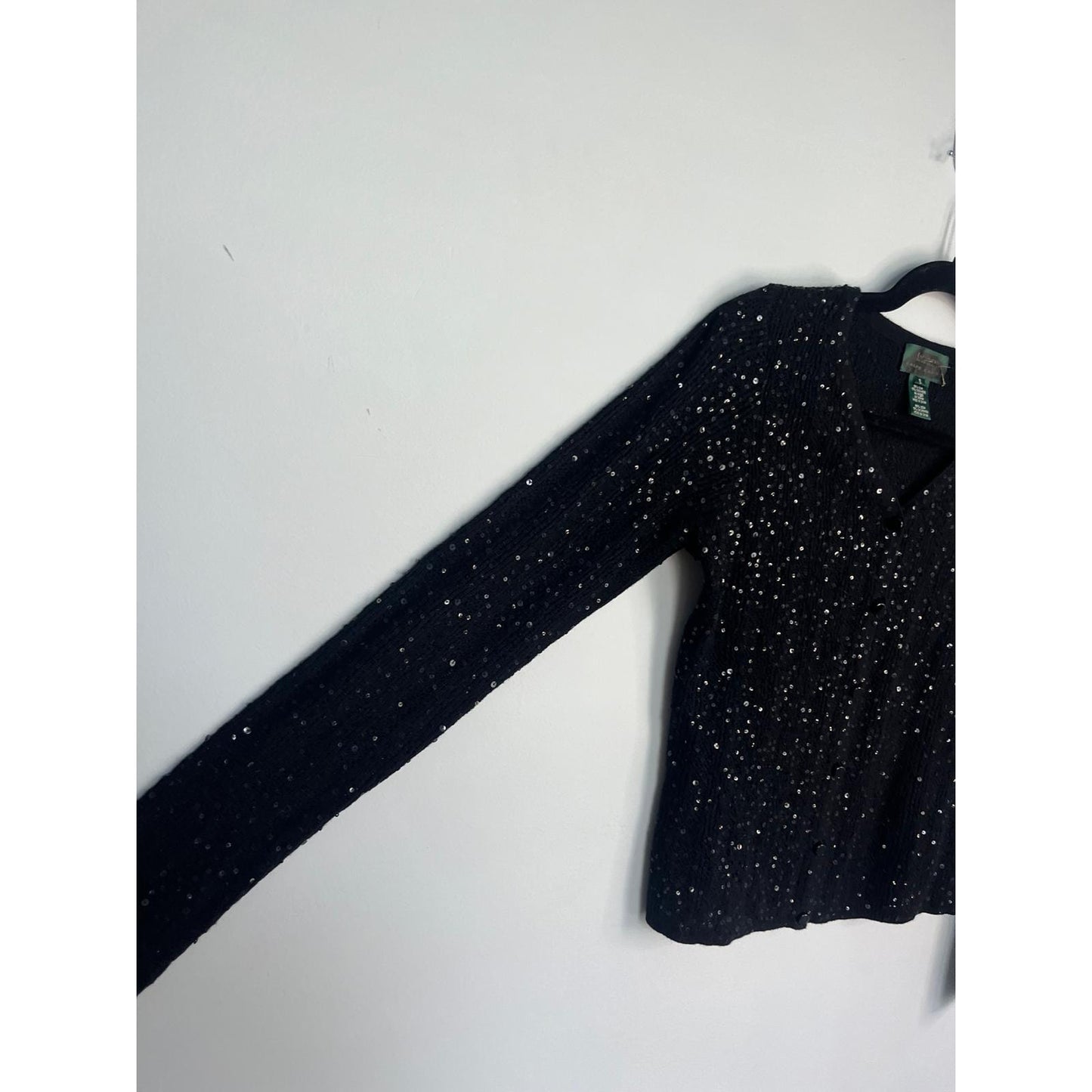 Lauren Ralph Lauren Sequin Cardigan Sweater Black Small Silk Cashmere Blend