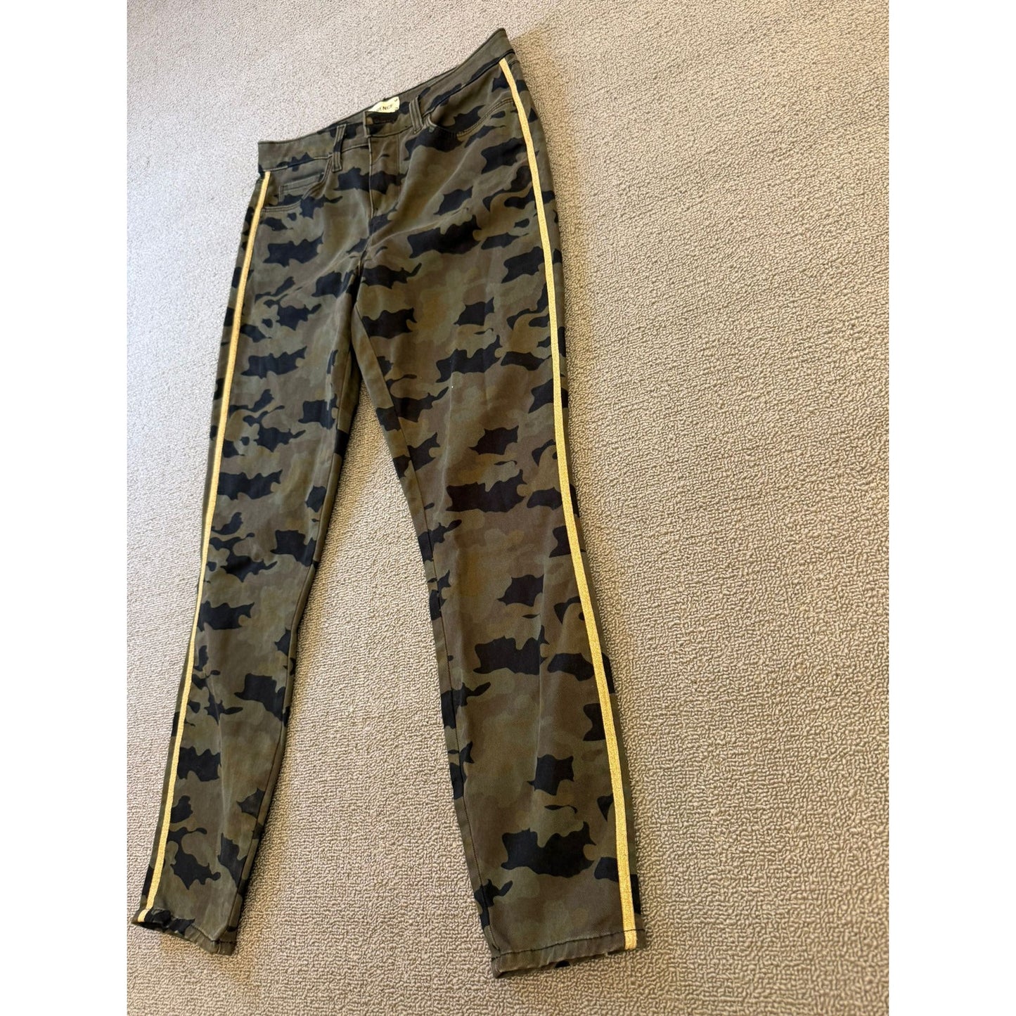 L'AGENCE Women's Camouflage Skinny Jeans 26 Green Black Yellow Side Stripe