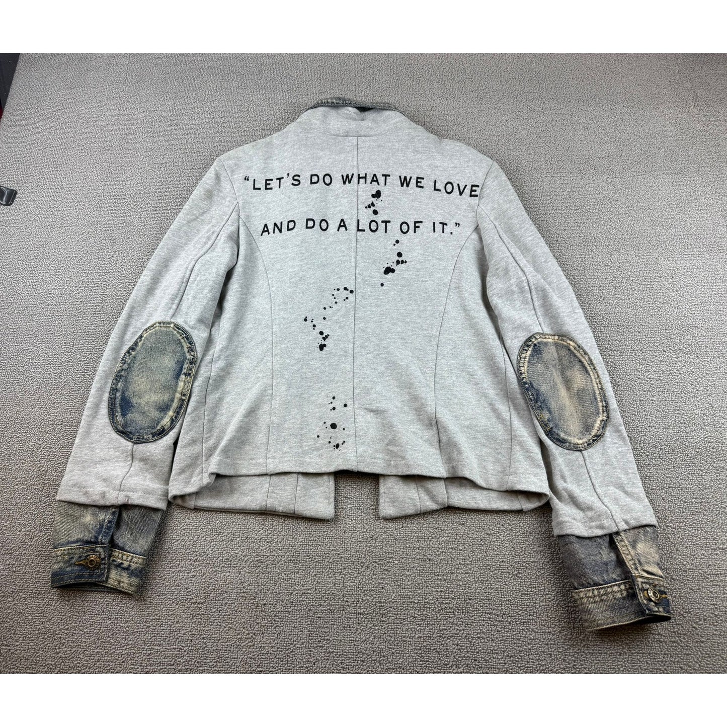 Peace Love & Seven Seventy Women's Small Graphic Patchwork Art Denim Mix Jacket