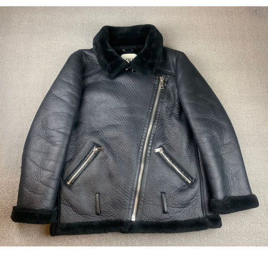 Zara Women's Small Black Faux Fur Aviator Jacket