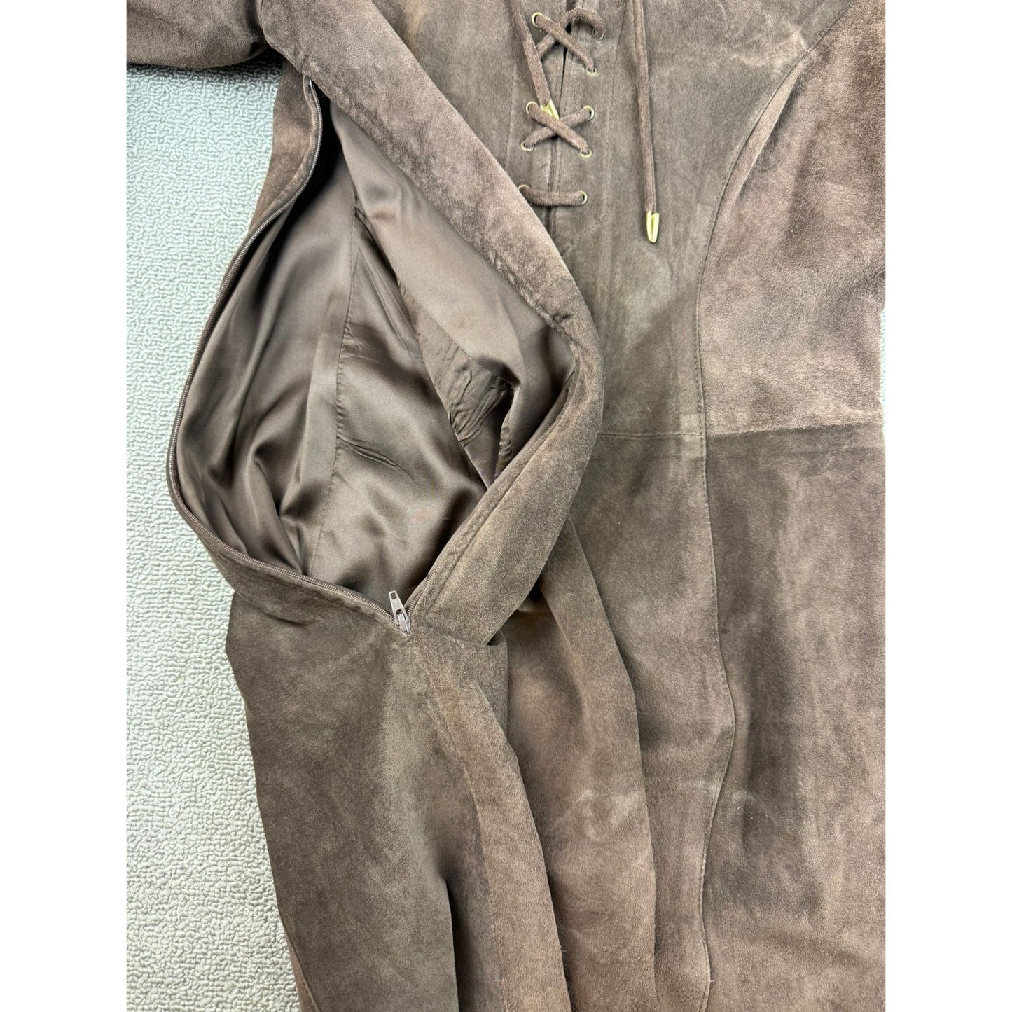 Vintage Vakko Women's Size 10 Brown Suede Lace Up Front Dress
