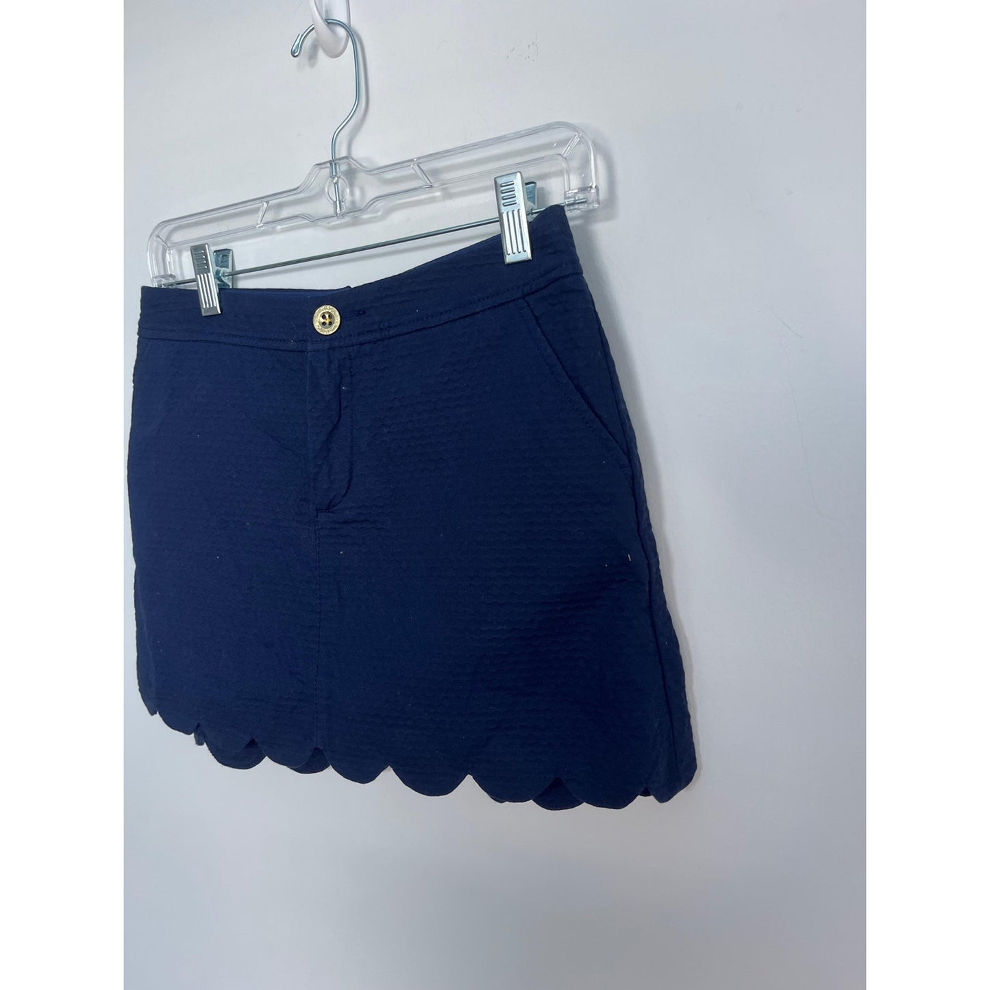 Lilly Pulitzer Scallop Hem Mini Skirt Women 0 Navy Blue Textured Cotton Blend