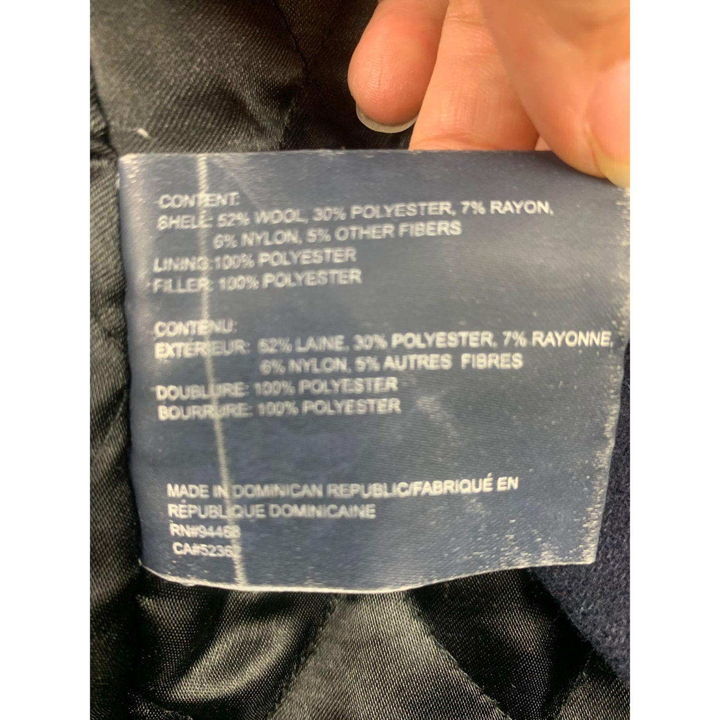 Nautica Black Wool Blend Peacoat Coat Jacket Mens Size Medium Quilted Lining