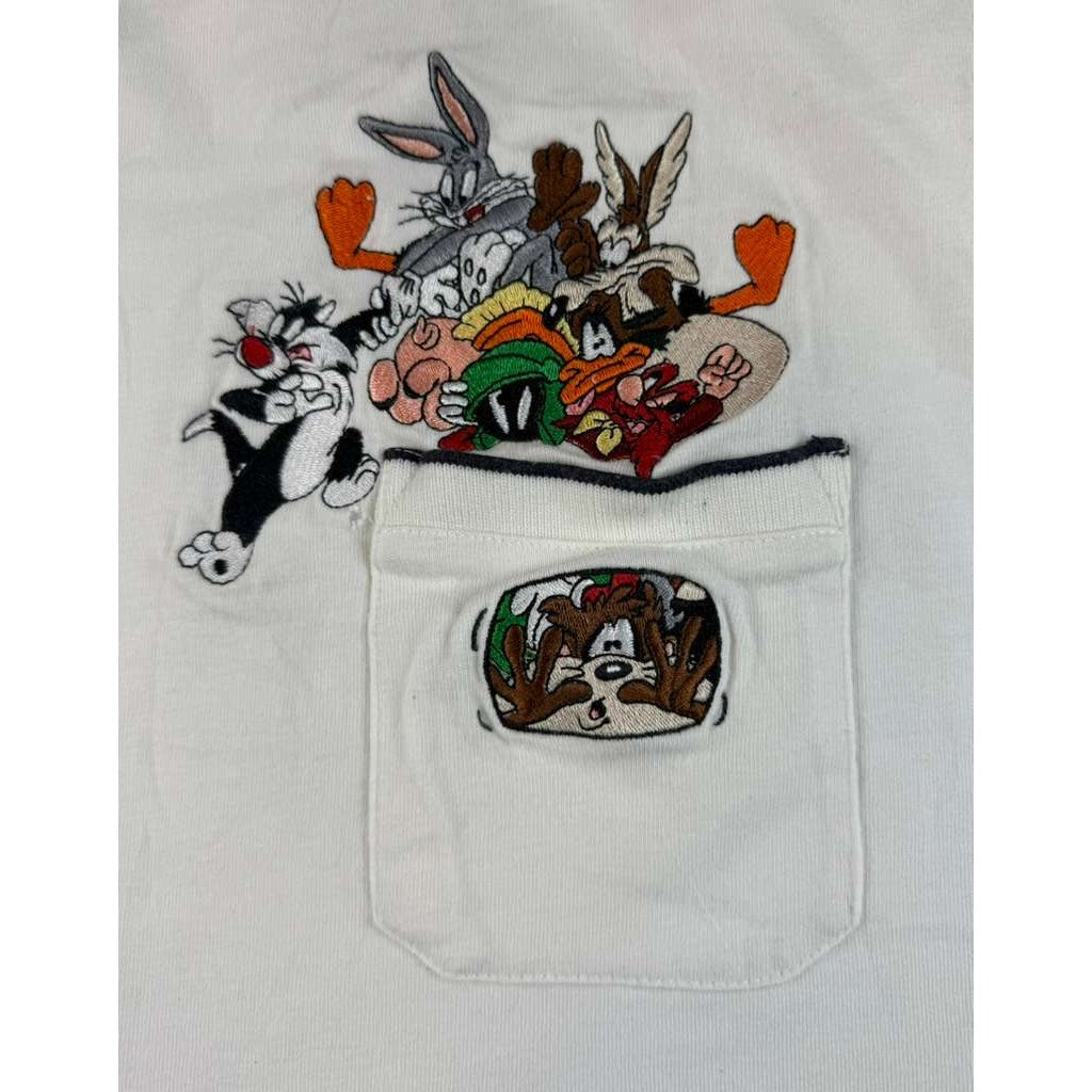 VTG Warner Bros Studio Store T Shirt XL 1999 Embroidered Looney Tunes White