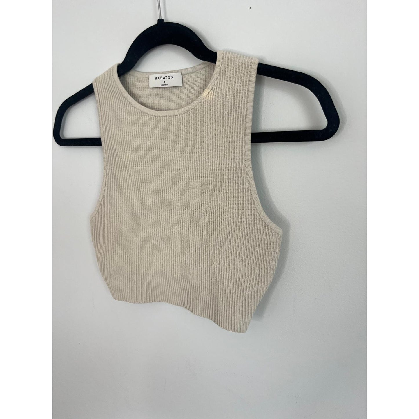 Babaton Ribbed Tank Top Women S Beige Cropped Knit Stretch Sleeveless