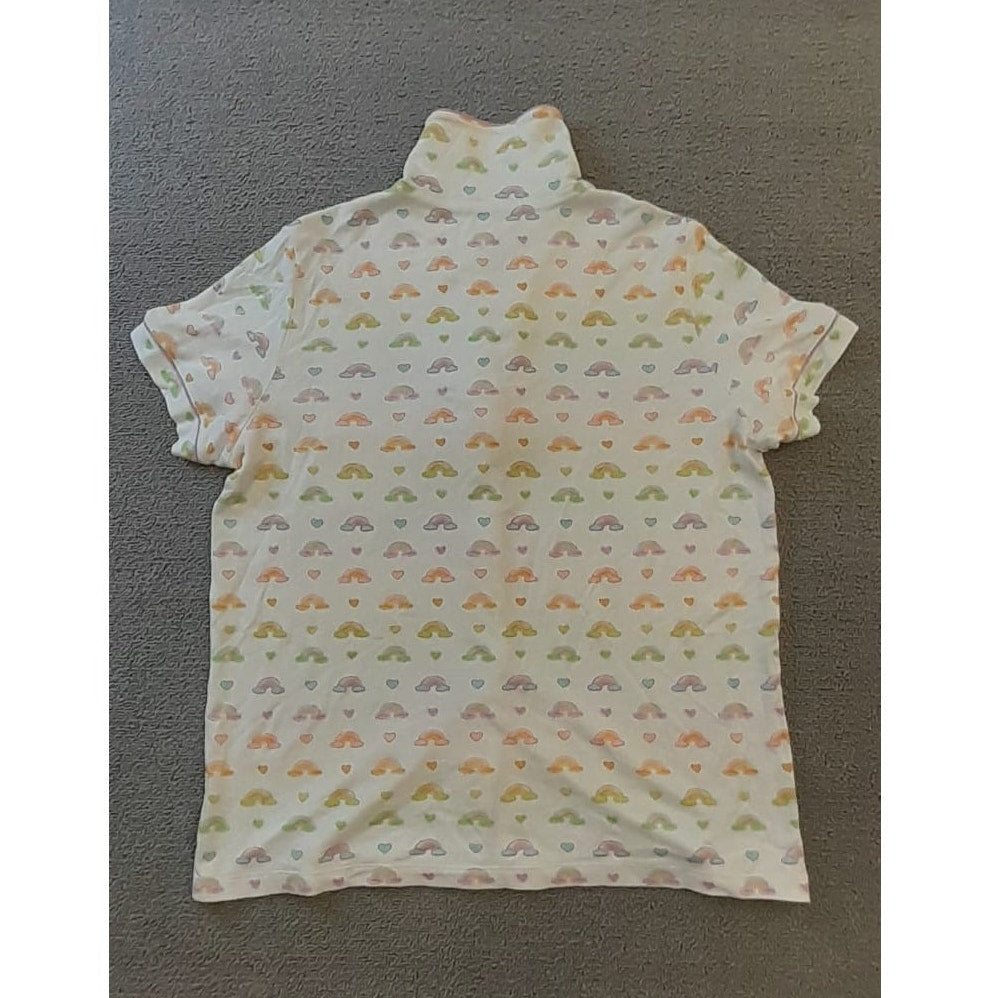 Stoney Clover X Roller Rabbit Women's M White Rainbow Hearts Print Pajama Shirt Top