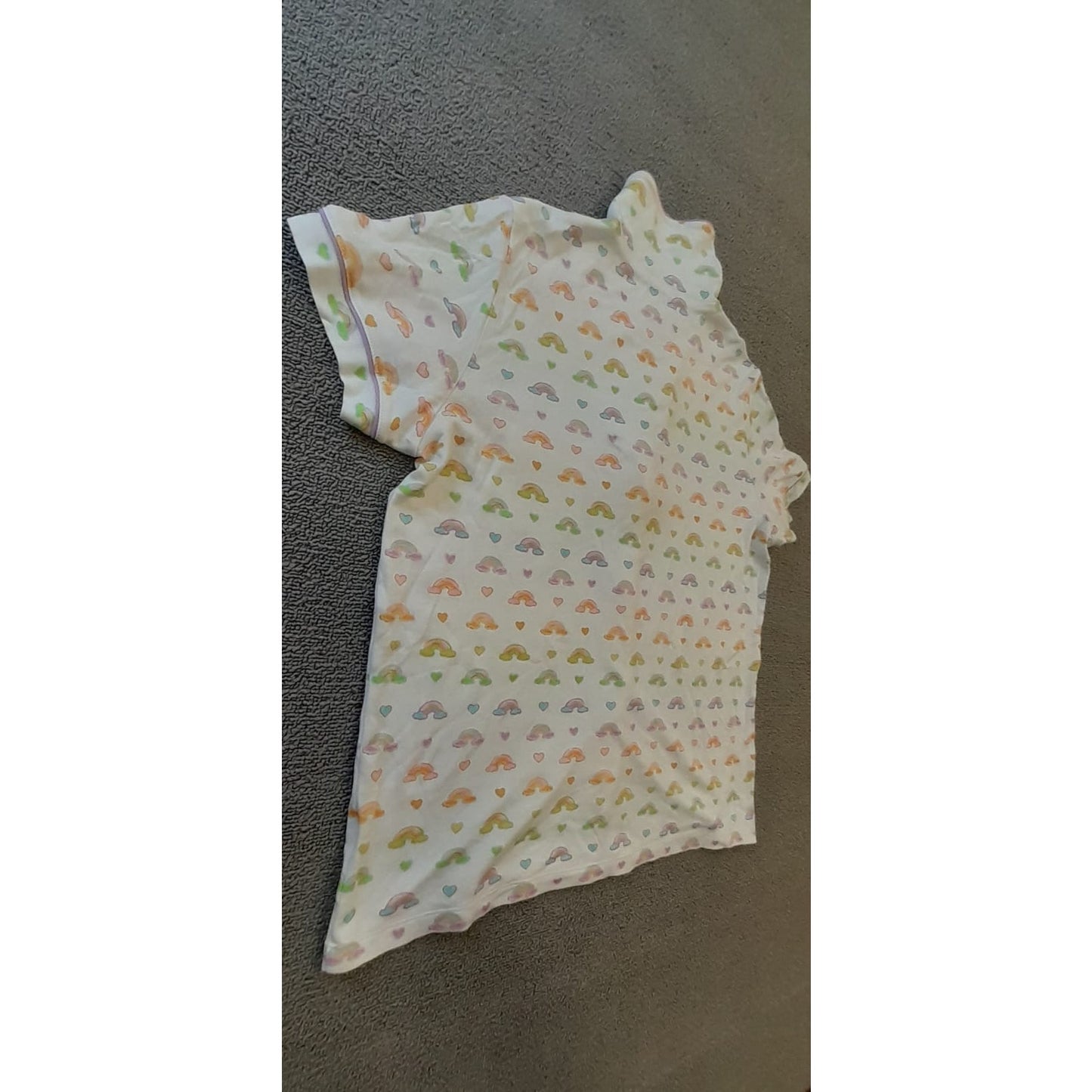 Stoney Clover X Roller Rabbit Women's M White Rainbow Hearts Print Pajama Shirt Top