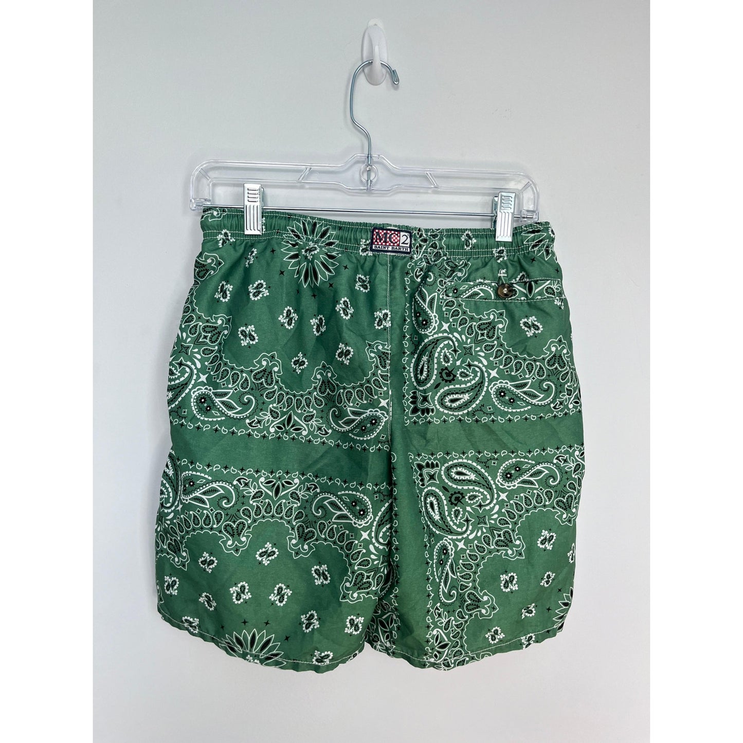 MC2 Saint Barth Swim Trunks Boys 16Y Green Paisley Print Recycled Drawstring