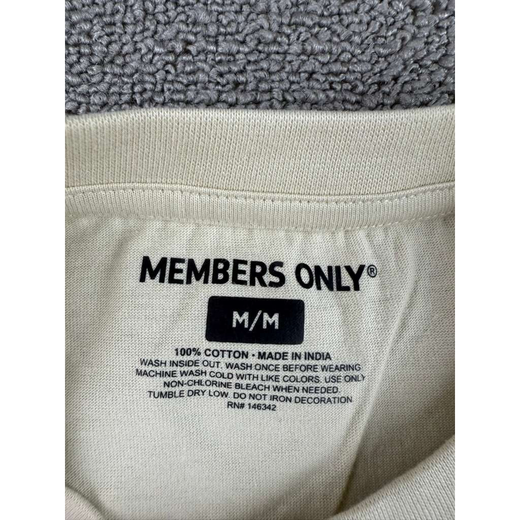 Members Only T Shirt Men M Cream Embroidered Scary Bear Knife Graphic Cotton