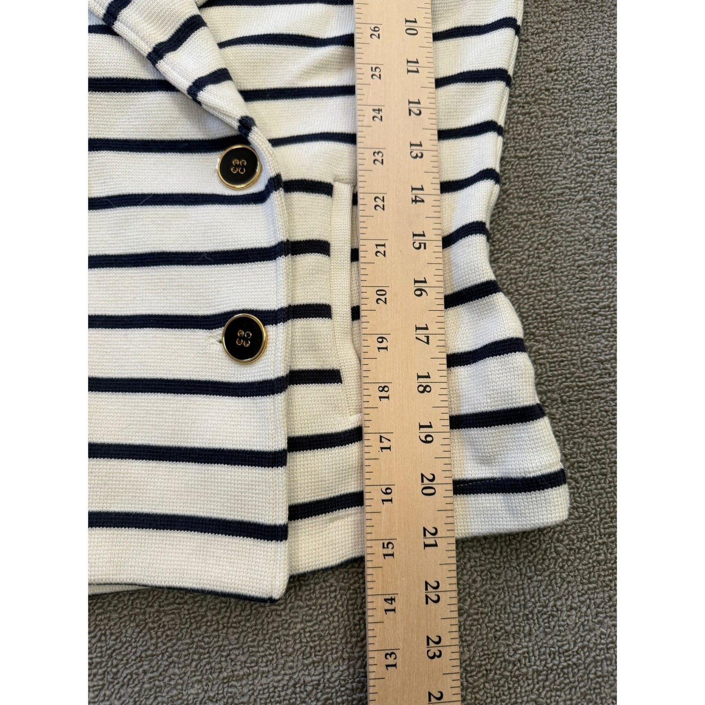 Boston Proper Women's Small White Black Striped Double Breasted Sweater Jacket