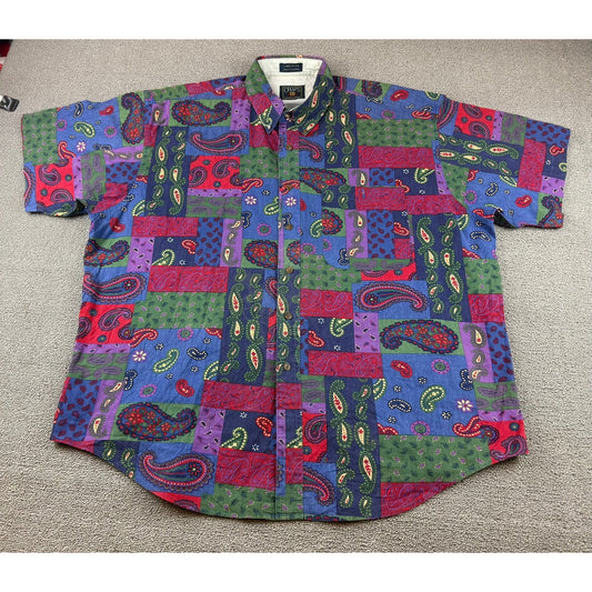 Vintage Chaps Ralph Lauren Men's Paisley Button Up Shirt XL Short Sleeve