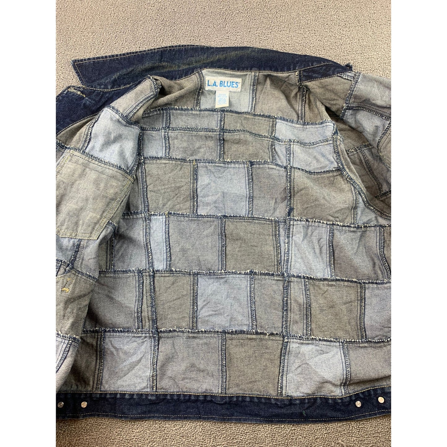 Vintage LA BLUES Women's 22/24 Dark Navy Blue Patchwork Denim Jacket
