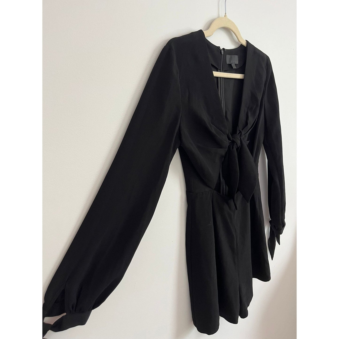 Intermix Romper Women S Black Long Sleeve Front Tie Deep V Back Zip Dressy