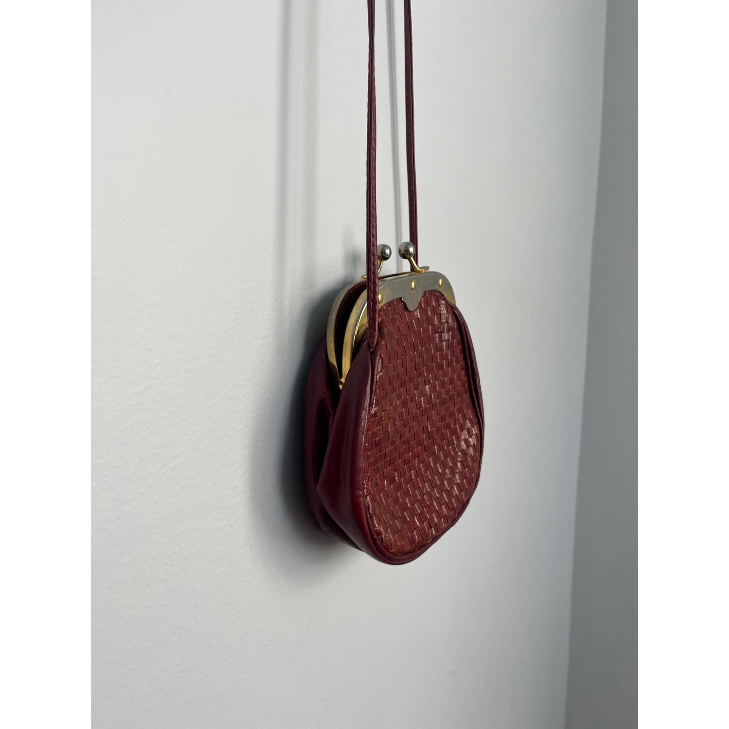 Vintage Woven Crossbody Purse Women One Size Brown Leather Clasp Closure
