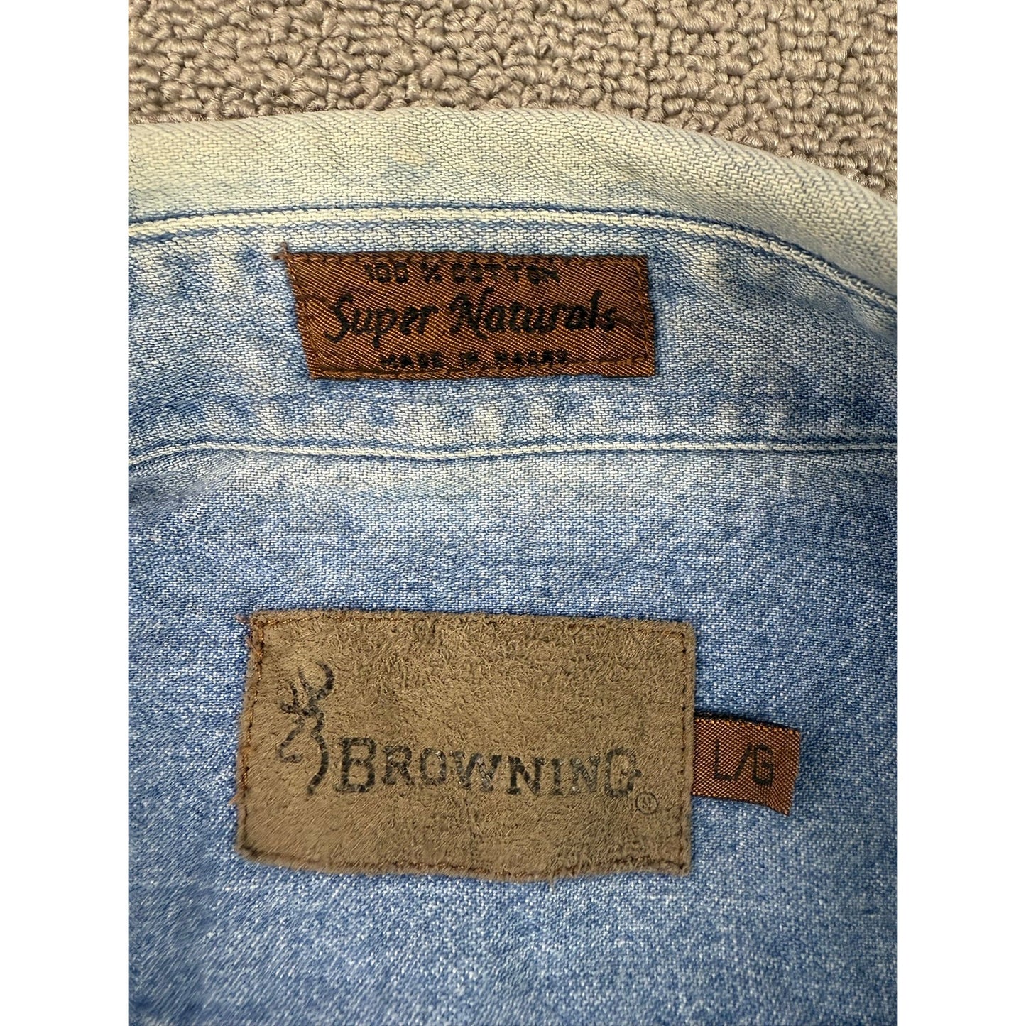 Browning Men’s Denim Button Down Shirt Large Embroidered Buck Logo Macau 90's