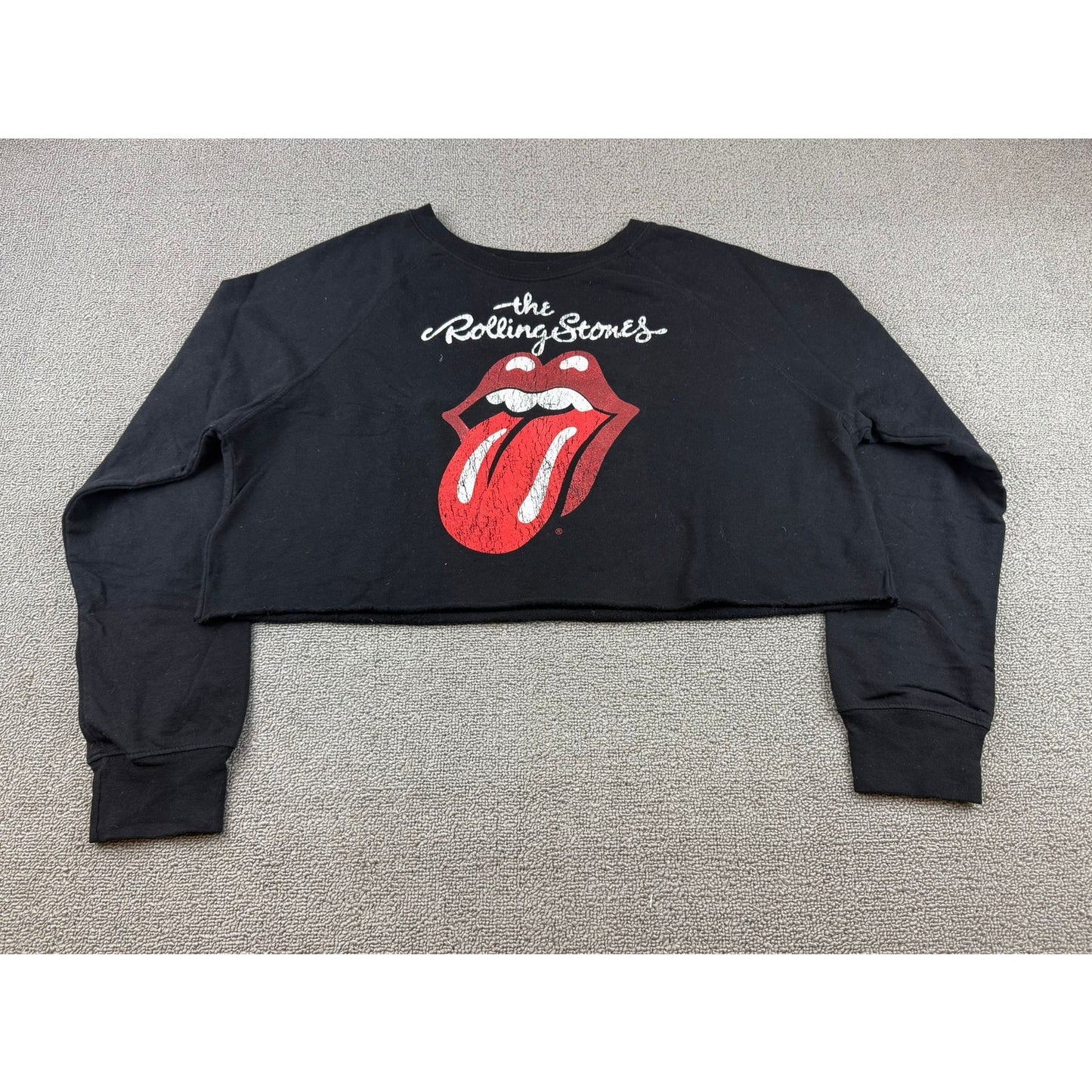 Bravado Large The Rolling Stones Cropped Sweatshirt Black Red Lips Rock Shirt