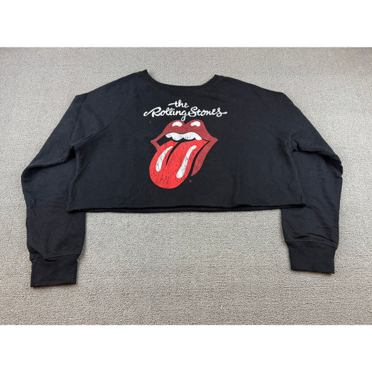 Bravado Large The Rolling Stones Cropped Sweatshirt Black Red Lips Rock Shirt