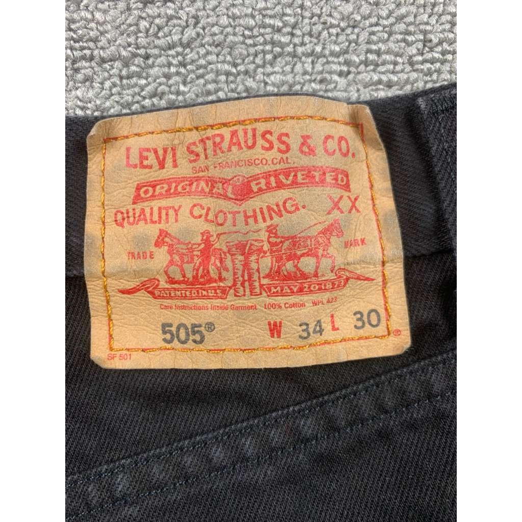 Levi's 505 Men's W34 L30 Black Denim Regular Fit Straight Jeans Denim Work Wear