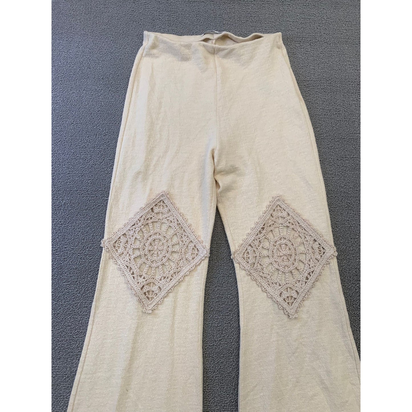 Acne Studios Women's S Beige Flare Pants Crochet Patches Pants