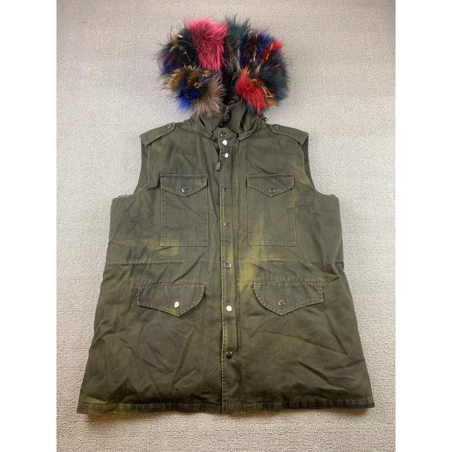 Belle Fare Women’s XL Military Convertible Detachable Real Fur Hood And Vest