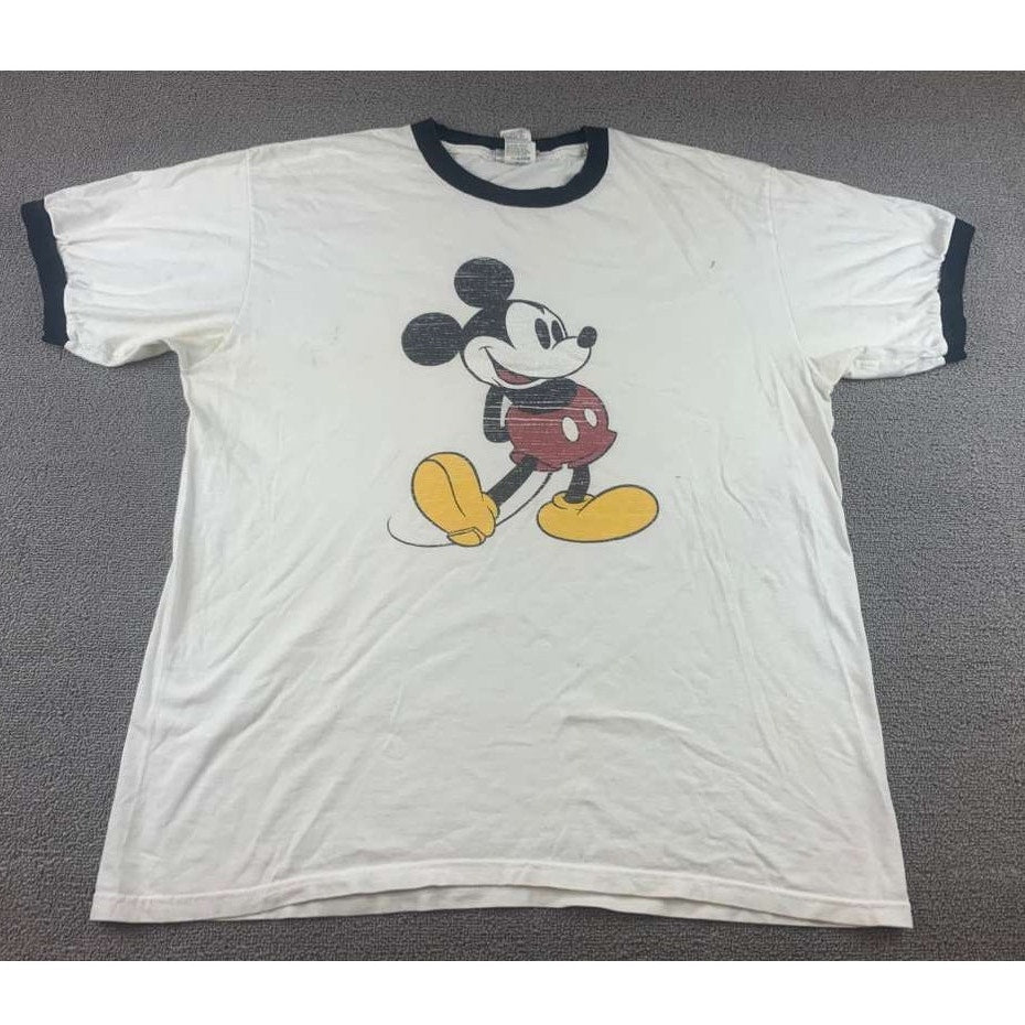 Vintage Disney Men's XL White Mickey Mouse Shirt Short Sleeve Ringer T Shirt